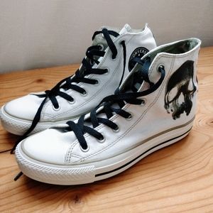 Converse All Star High Shoes - White with Skulls